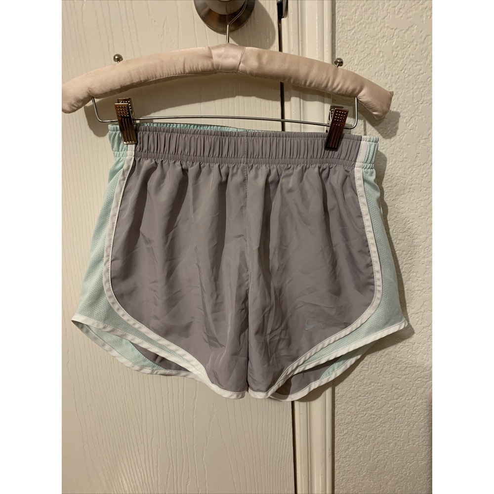 nike dri fit small womens athletic Shorts Gray Blue Mesh Sides EUC